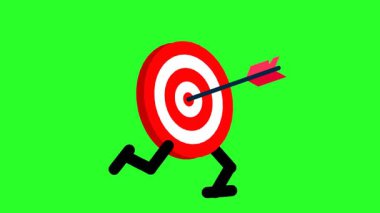 Gözünde ok olan kırmızı ve beyaz bir hedef hızlı koşuyor, odaklanmayı, kararlılığı ve başarıya doğru ilerlemeyi simgeliyor. Hedefler, başarı, motivasyon ve verimlilik hakkındaki kavramlar için mükemmel.
