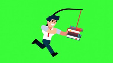 Businessman Chasing Stack of Books