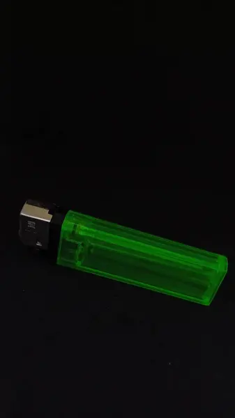 Clear Green Plastic Gas Lighter Gas Lighter Isolated Black Background — Stock Photo, Image