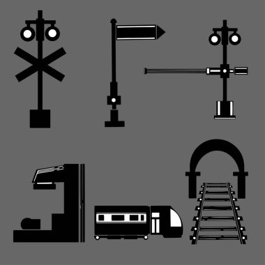 Trafik ışıkları ve tren koridoru vektör düz stil tren seti