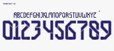 yazı tipi vektör takımı 2021 - 2022 kit spor tarzı yazı tipi. Gerçek Madrid yazı tipi. İçinde çizgiler olan futbol tarzı yazı tipi. Futbol takımı için spor stili harfler ve numaralar