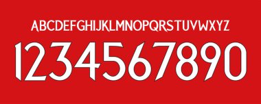 yazı tipi vektör takımı 2023 - 2024 kit spor tarzı yazı tipi. Manchester futbol tarzı yazı tipi. Birinci lig. Kırmızı şeytan futbolu. Futbol takımı için spor stili harfler ve numaralar