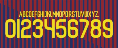 font vector team 2011 -2012 kit sport style. football style font with lines messi. bara font. Barcelona font. la liga retro. sports style letters and numbers for soccer team