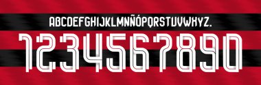 yazı tipi vektör takımı 2023 - 2024 kit spor tarzı yazı tipi. Çizgileri olan futbol tarzı yazı tipi. Flamengo yazı tipi. Mengao 'da. Futbol takımı için spor stili harfler ve numaralar. Lig Brezilya.