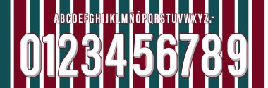 yazı tipi vektör takımı 2023 - 2024 kit spor tarzı yazı tipi. Çizgileri olan futbol tarzı yazı tipi. Parlak yazı tipi. Grip evi. Futbol takımı için spor stili harfler ve numaralar. Lig Brezilya.