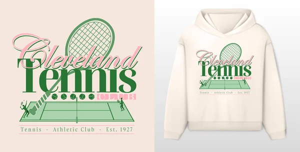 Logo sloganı grafiksel, spor, kalkan ve defne ile retro tenis kulübü üniversitesi. Şehir Cleveland Sağlık ve Spor Kulübü Yazın SS23 tenis arması 