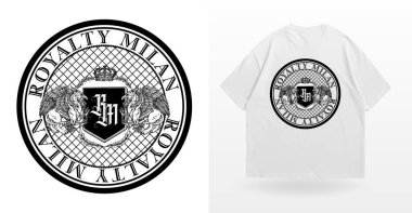 Logo sloganı grafiksel, spor, kalkan ve aslanlı kraliyet Victoria ödüllü. Süsler ve geometrik grafikler, sağlık ve spor kulübü yaz SS23 tenis arması sporu 