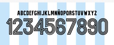 yazı tipi vektör takımı 1974 kit spor tarzı yazı tipi. Çizgileri olan retro futbol tarzı yazı tipi. Futbol takımı için spor stili harfler ve numaralar, eski Arjantin yazı tipi, antika, maradona