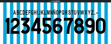 yazı tipi vektör takımı Arjantin 2024 kit spor tarzı. Arjantin futbol yazı tipi yarışı. Dinamik çizgileri olan futbol tarzı yazı tipi. messi. Yarış kulübü Avellaneda. Futbol takımı için spor stili harfler ve numaralar