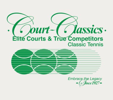 Logo sloganı grafiksel, spor, kalkan ve defne ile retro tenis kulübü üniversitesi. Şehir Cleveland, Sağlık ve Spor Kulübü Yazın SS25 tenis arması