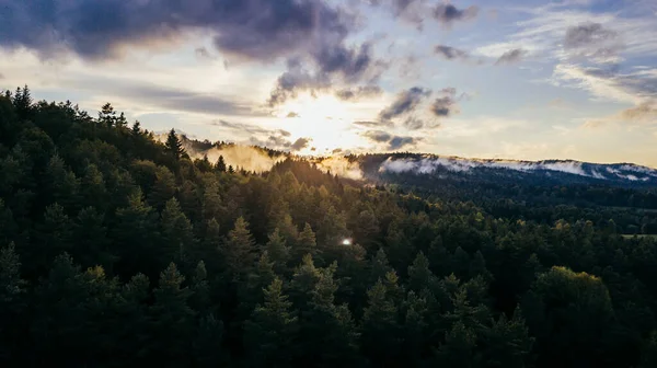 Schöne Aussicht Auf Einen Berg Mit Dem Sonnenuntergang Abend Bieszczady — Stockfoto