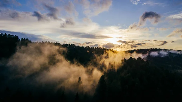 stock image Beautiful view of a mountain with the sunset in the evening. Bieszczady mountains, Poland.