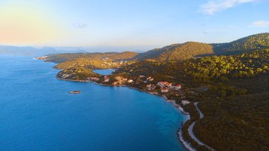 Hırvatistan 'ın Korcula Adası hava manzarası.