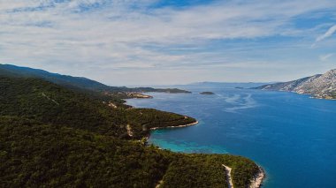 Hırvatistan 'ın Korcula Adası hava manzarası.