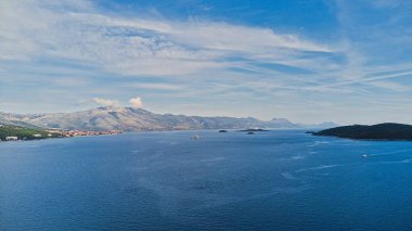 Hırvatistan 'ın Korcula Adası hava manzarası.