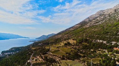 Hırvatistan 'ın Korcula Adası hava manzarası.