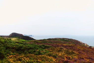 Howth, Dublin, İrlanda 'da bulutlu bir gün. Yaya yürüyüşü.