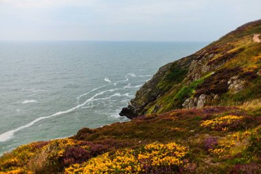 Howth, Dublin, İrlanda 'da bulutlu bir gün. Yaya yürüyüşü.