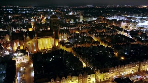 December Nocturne Drone Journey Gdansk Old Town Night Gdansk Poland — Stock Video