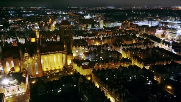 Prosinec Nocturne Drone Journey Gdaňsk Old Town Night Gdaňsk Polsko — Stock video
