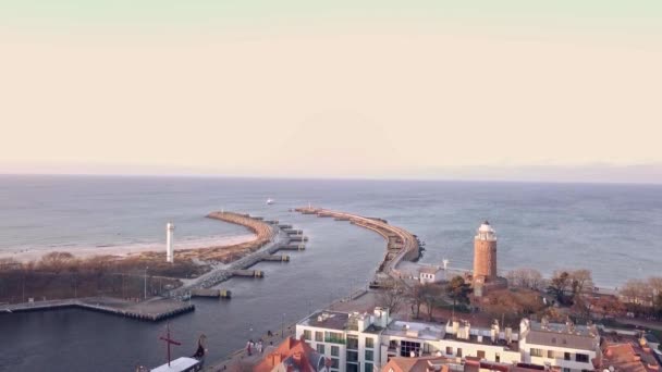 Sunny Winter Arrival Maritime Majesty Koobrzeg Harbor Kolobrzeg Poland Aerial — Stok video