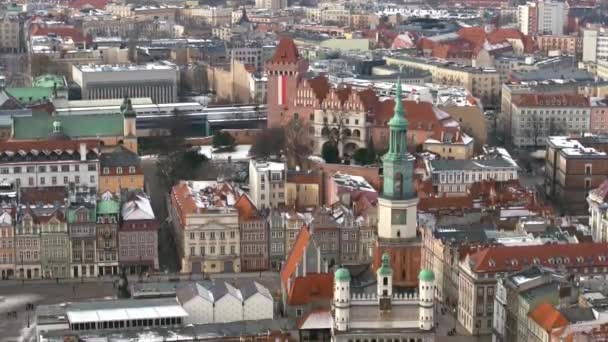 Atemberaubende Drohnenaufnahmen Zeigen Den Alten Marktplatz Von Pozna Januar Winter — Stockvideo
