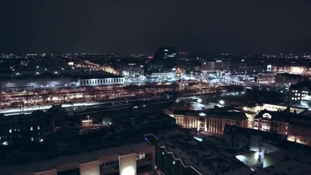Poznan Zimní Noční Panorama Zajat Dron — Stock video