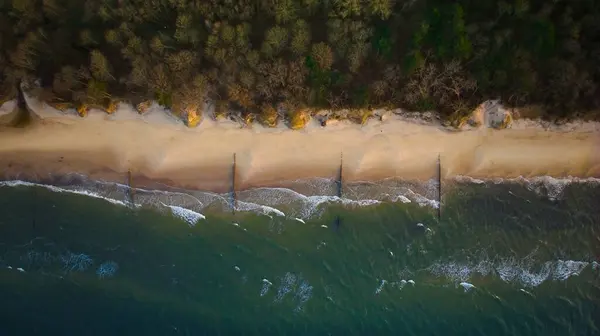 stock image Beach from above: Sun-kissed sands, calm ocean.