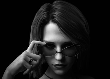 Genç bir kadının siyah beyaz portresi..