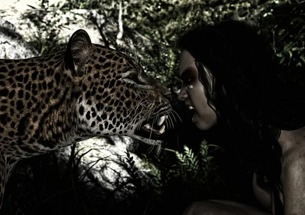 Uma Cena Renderizada Com Uma Chita Uma Jovem Garota Selvagem — Fotografia de Stock