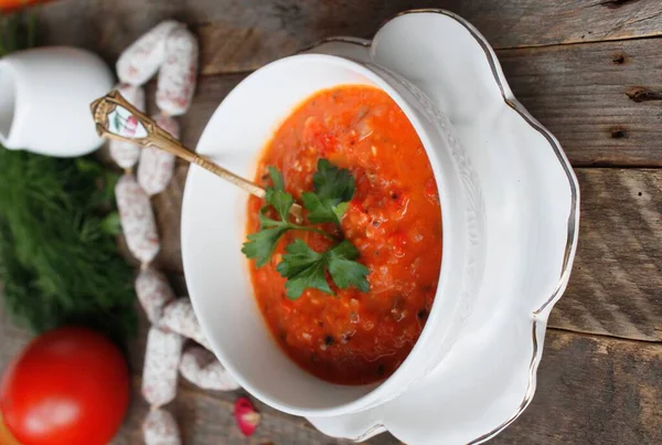 Овощной Острый Суп Летний Суп Суп Чили — стоковое фото