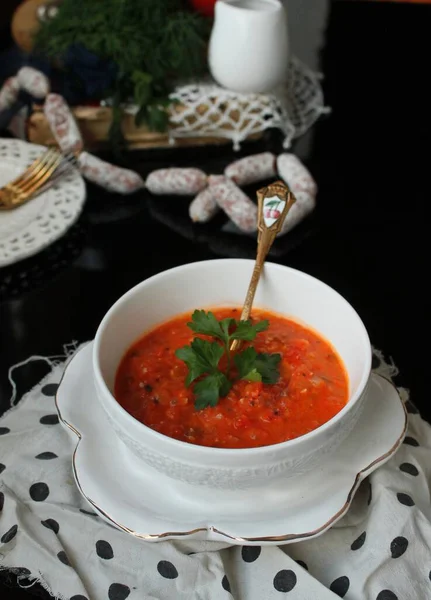 Gemüsesuppe Mit Würze Sommersuppe Chili Suppe — Stockfoto