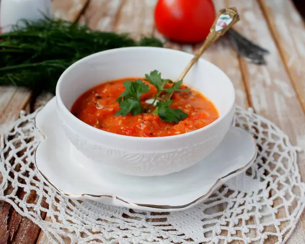 Köstliche Gazpacho Gemüse Würzige Suppe — Stockfoto