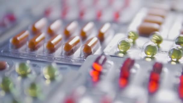 Beaucoup Pilules Comprimés Sur Vitrine Une Sélection Additifs Biologiquement Actifs — Video