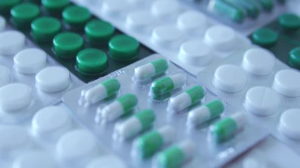 Widok Dużą Ilość Tabletek Tabletek Blistrach Szybka Dystrybucja Suplementów Diety — Wideo stockowe