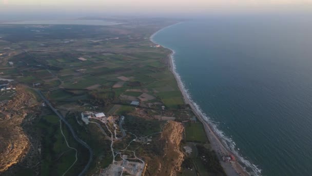 Natura Drone Wideo Piaszczystej Plaży Zielone Pole Morze — Wideo stockowe