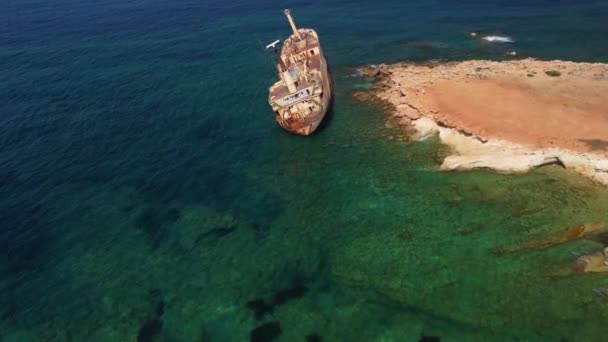 Drone Video Edro Iii Shipwreck Cyprus — Stock Video