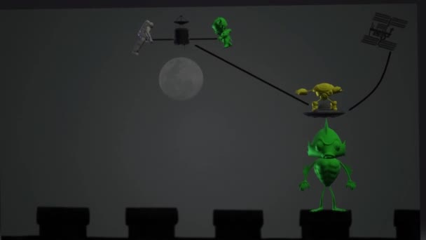 Humano Alienígena Luchando Para Controlar Luna Colocando Satélite — Vídeos de Stock