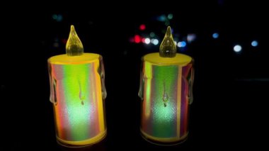 Closer view of a dual colourful led candle lights