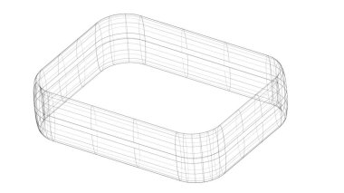 Yuvarlak köşeli, muhtemelen inşaat görsellerinde kullanılan bir karenin ya da konteynerin şeffaf üç boyutlu kablosu.