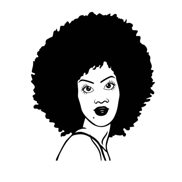 Preto Menina Mulher Afro Vetor Ilustração Preto Branco Silhueta Preto — Vetor de Stock