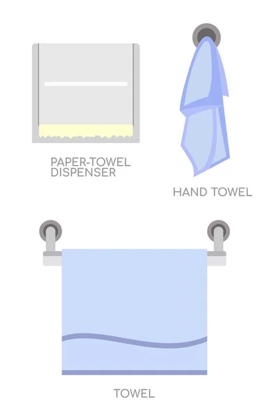 纸毛巾分配器手巾和浴盆牙刷矢量插图扁平剪贴画艺术 — 图库矢量图片