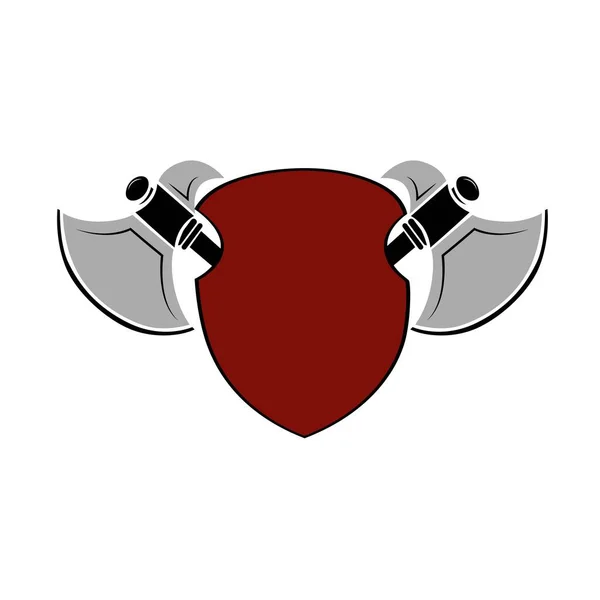 Shield Crossed Axes Vector Logo Illustration — Stock Vector