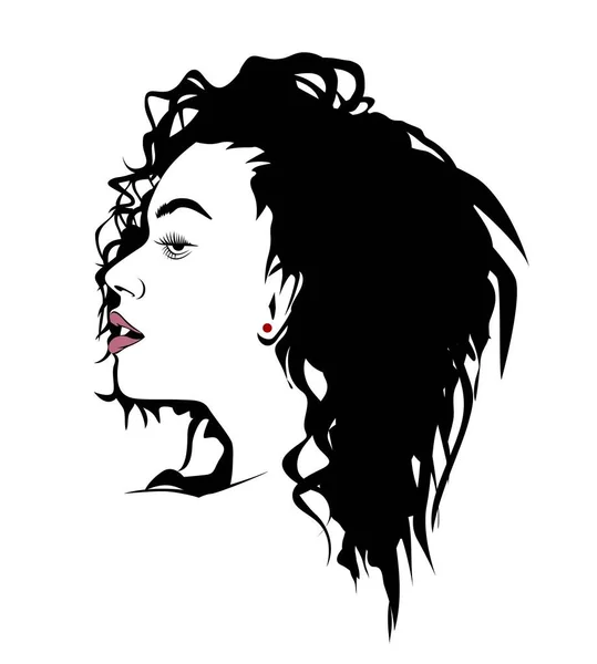 乱雑な髪のシルエット美しい黒の女性ベクトルイラスト — ストックベクタ
