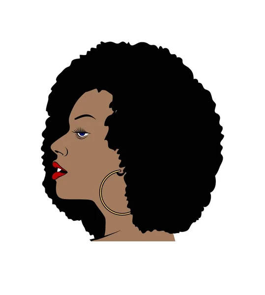 Dama Preta Com Lábios Vermelhos Afro Vista Lateral Cabeça Tiro —  Vetores de Stock