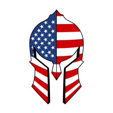 Spartalı Miğfer Amerikan Bayrak Vektör Stoku İllüstrasyon Askeri logo şablonu simgesi