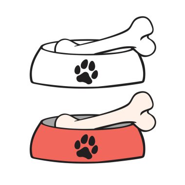 Büyük Kemik karalama tarzı çizimi ve renkli vektör illüstrasyon sanatı ile özetlenmiş Dog Bowl