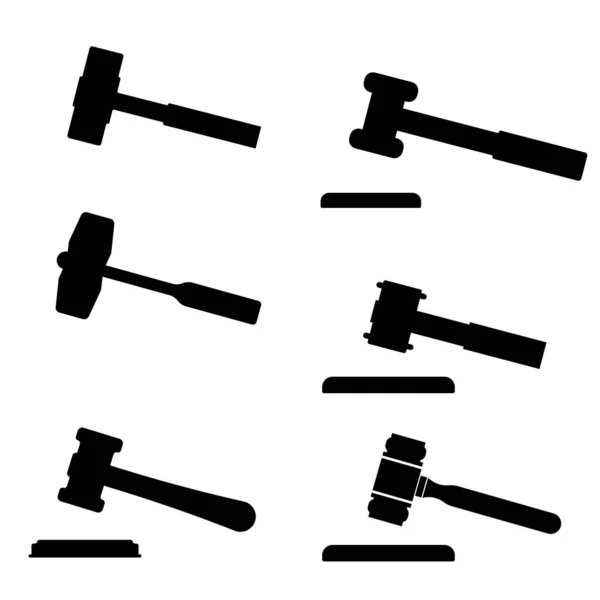 Richter Hammer Verschiedene Stile Verschiedene Formen Schwarze Symbole — Stockvektor