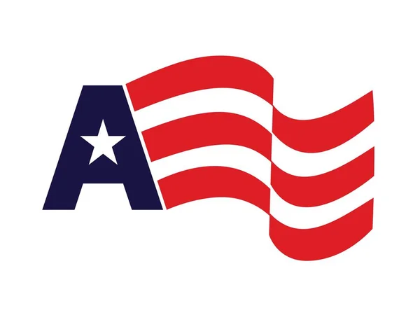 Carta Com Estrela Meio Bandeira Americana Azul Vermelho Logotipo Modelo — Vetor de Stock