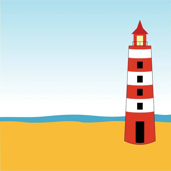 stock vector Beach scene with lighthouse simple style illustration